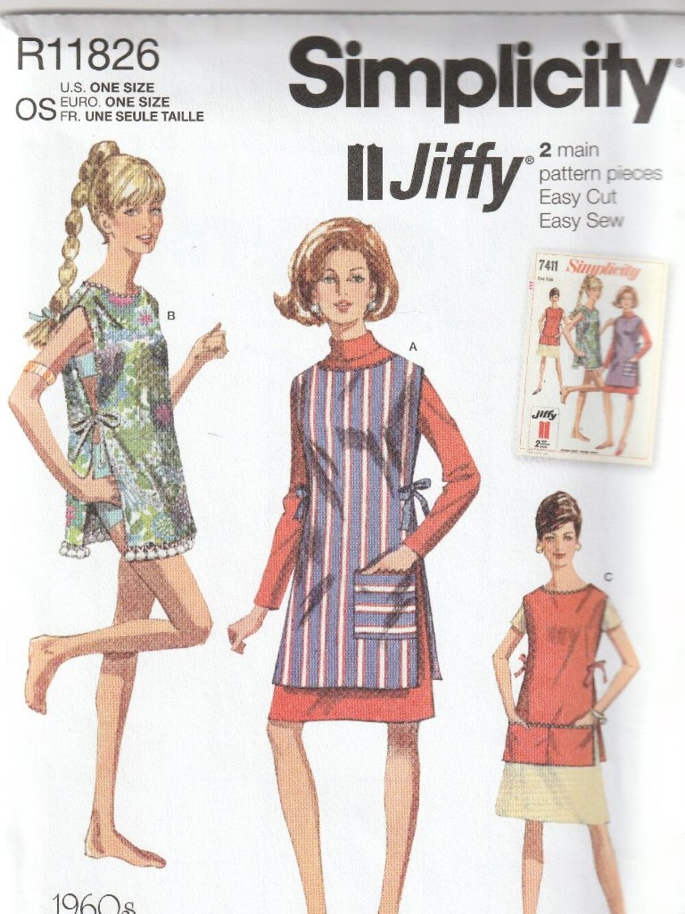 UNCUT Simplicity R11826 / 9726 sewing pattern for VINTAGE APRONS in ONE SIZE